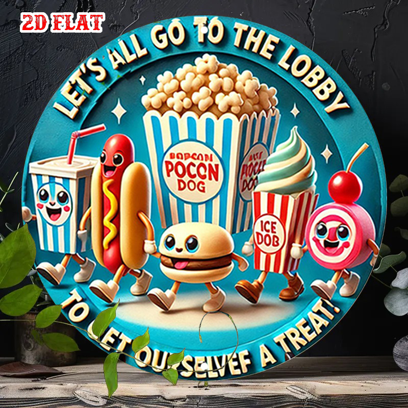 Home Cinema Food - 2D Flat Round Metal Sign Vintage