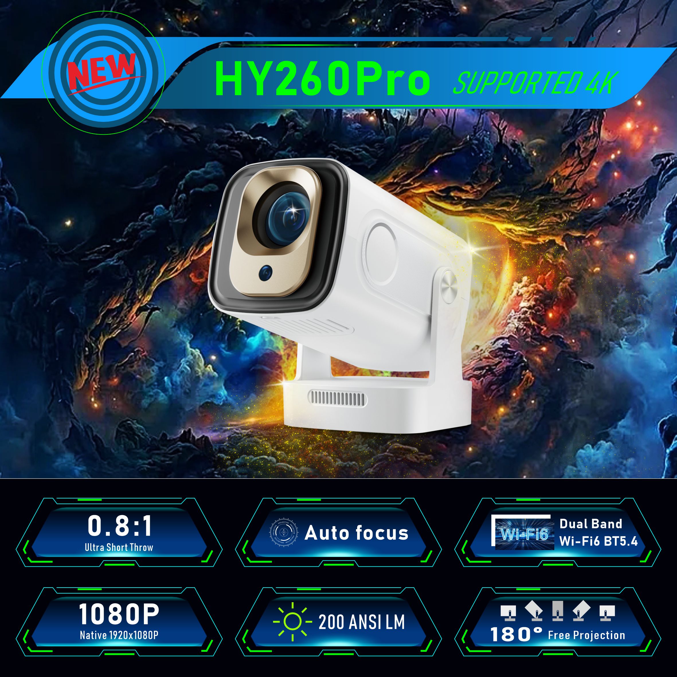 HY260Pro Smart Projector Suppe - Home Cinema Quad avis et prix